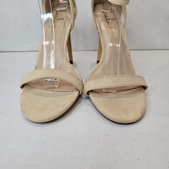 Lulus Stiletto Women's Size 8.5 Nude Vegan Suede Single Strap Heels Wedding - Picture 10 of 10